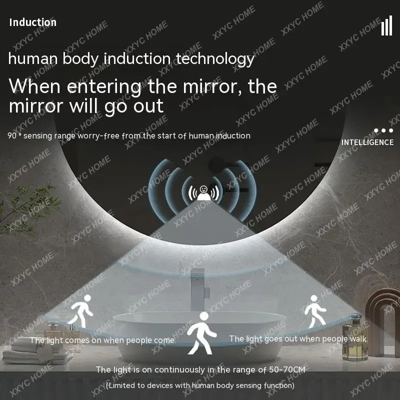 50cm Round Intelligent Human Body Sensing Led Bathroom Mirror With Bluetooth Speaker Hotel Decoration Mirror 3 Color Adjustable