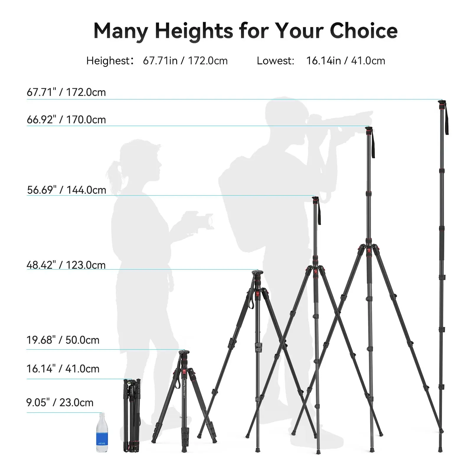 T-10 Camera Tripod, 68" Foldable Aluminum Tripod & Monopod Compatible w 1/4"-20