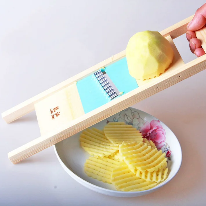 Description Picture 6 of itemWooden Potato Grid Slicer Vegetable Grater Corrugated Net Chopper Cutter Wave Knife Chipper Salad Kitchen Shredder Peeler Masher