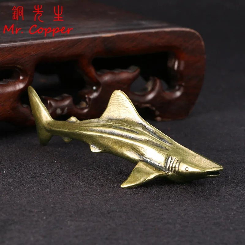 Metal Brass Shark Figurines Vintage Sea Animal Small Statue Desktop Ornaments Office Decorations Crafts Accessories Child Gifts