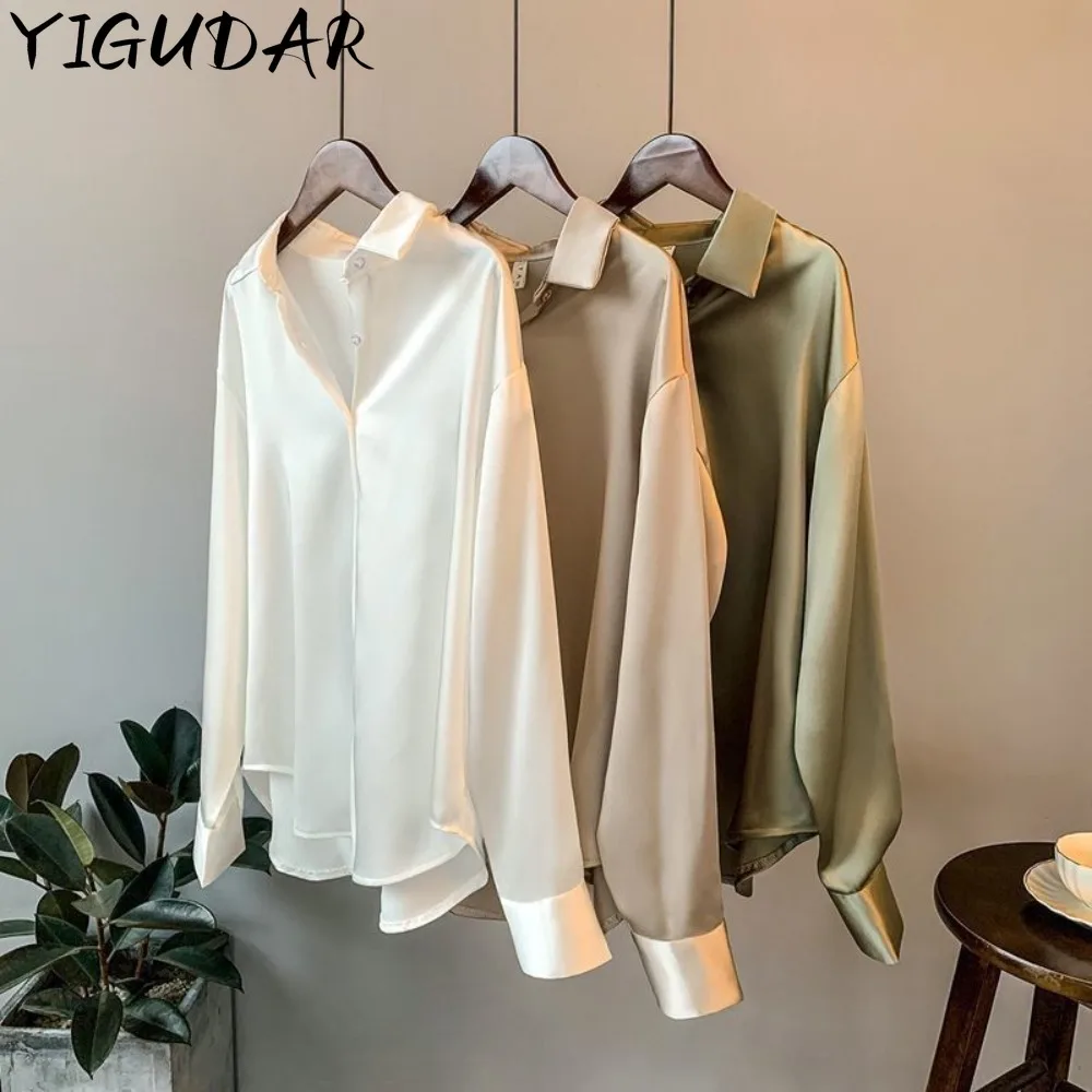 

Autumn 2022 Womens Clothing Silk Shirt Vintage Blouse Women Sheer Top Women Long Sleeve Dress Shirt Women Overshirt y2k Tops