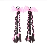 Perruque tressée avec nœud coloré, 1 pièce, anneaux pour cheveux, queue de cheval, douce et fraîche, tresses longues, cravate pour filles et femmes 5