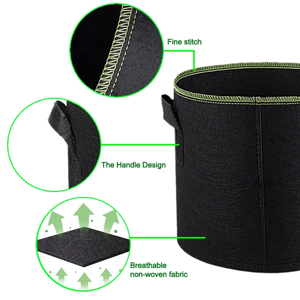 plant grow bags 1/3Pcs Vegetable/Flower/Plant Grow Bags 3/4/5/7/10 Gallon Thickened Non-Woven Grow Bags Aeration Fabric Pots with Handles