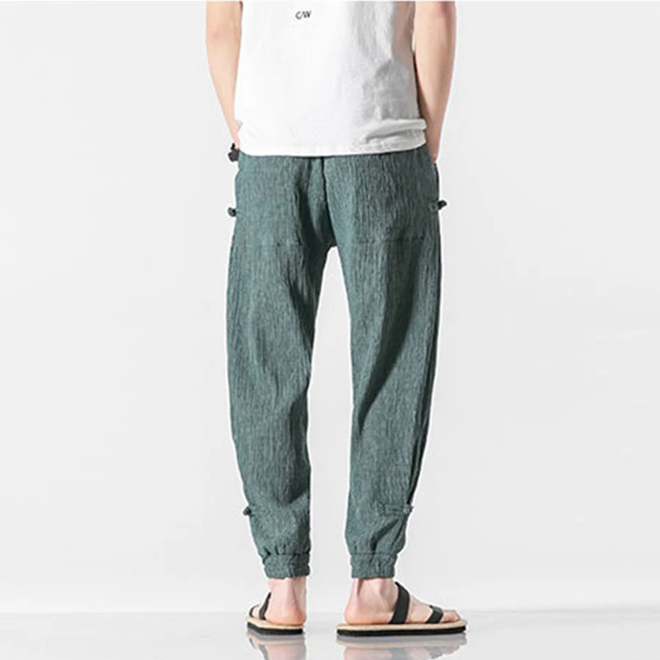 Summer Thin Pants Men Linen Pants Chinese Style Joggers Male Fashion Casual Harajuku Pencil Pants Male