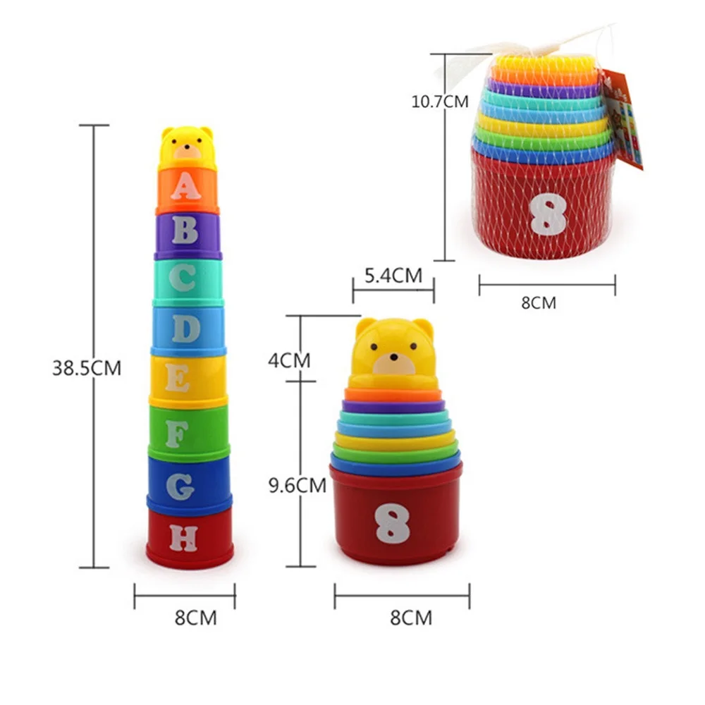 Kids Bathroom Stacked Cups Set Toys Water/Beach Games Tool Cup Stacking Educational Toys for Baby Bathtub Toddlers Birthday Gift