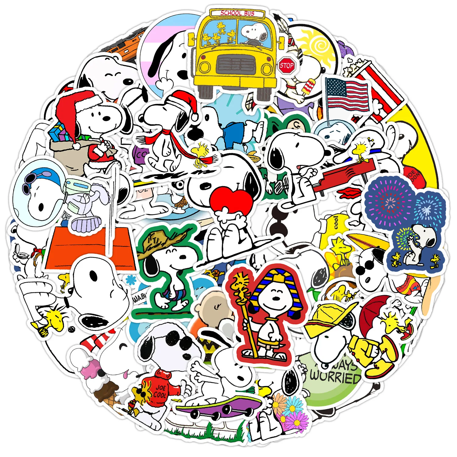 

50pcs Cartoon Animation Snoopy Skateboard Luggage Water Cup Car Graffiti Decoration Waterproof Sticker