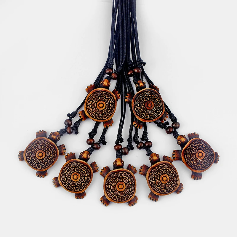 12pcs/lot Ethnic Totem Patterned Turtle Resin Pendant Necklace Faux Yak Bone Charms Necklaces Fashion Jewelry Wholesale