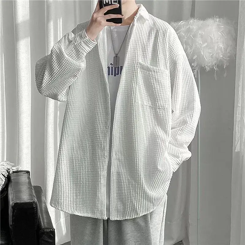 Spring Autumn Solid Color Letter Printing Shirt Man High Street Casual Loose Button Cardigan Long Sleeve All-match Y2K Tops