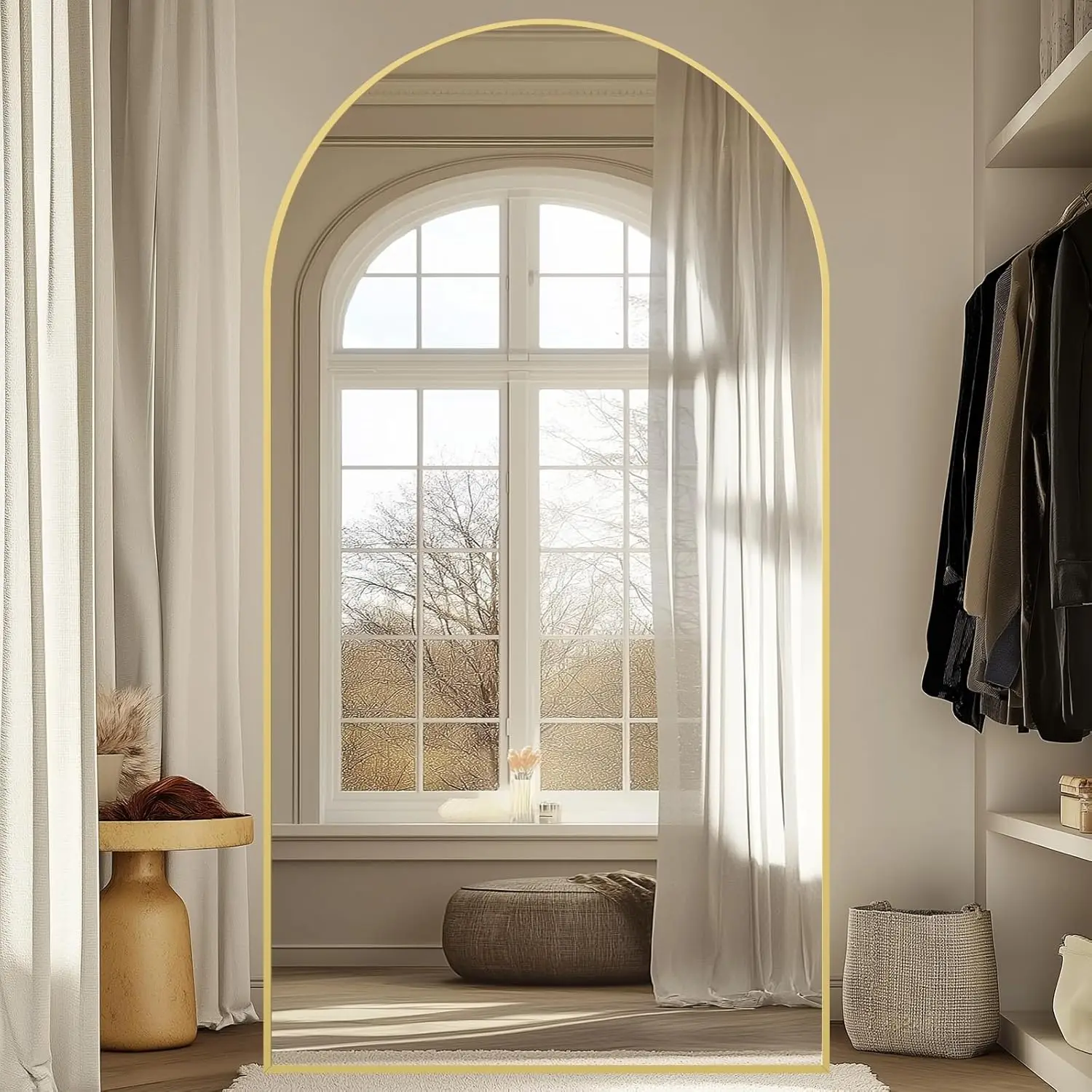 Large 82" Arched Floor Standing Mirror with Stand, Wall Mounted