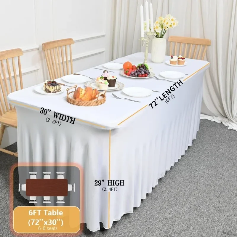 Table Skirt Spandex Table Cover with Skirt Stretchy Tablecloth Wrinkle-Resistant Ruffles Elastic Covers for Wedding Party