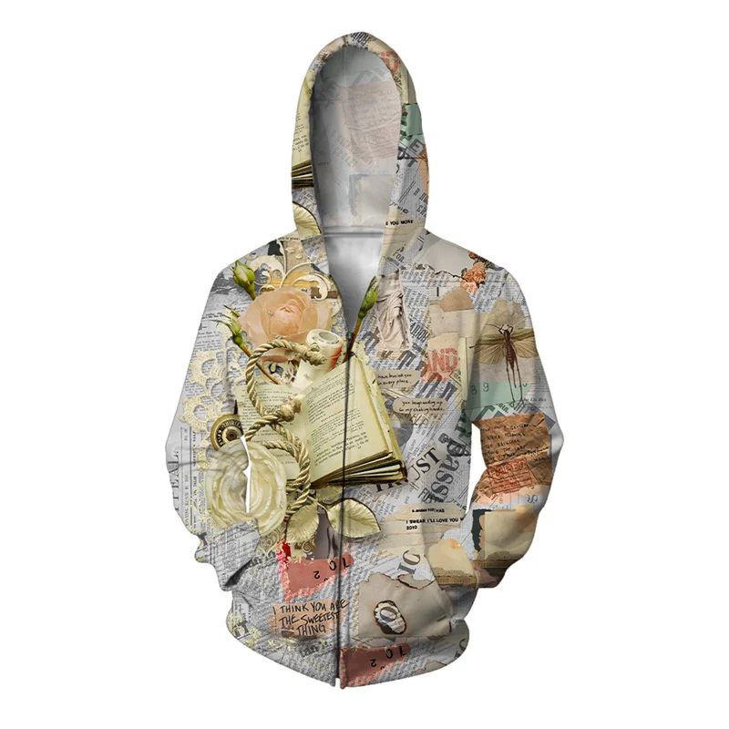thumbnail image 1 of Sudadera con capucha y estampado 3D de mariposa y ángel para hombre, con estampado de flores, hojas y libros, sudaderas con capucha y cremallera holgadas y cómodas a la moda, 1 of 4