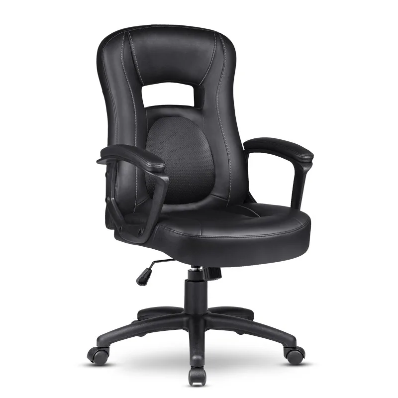 

Office Chair Mid Back Ergonomic Leather Chair Home Executive Chair, Black