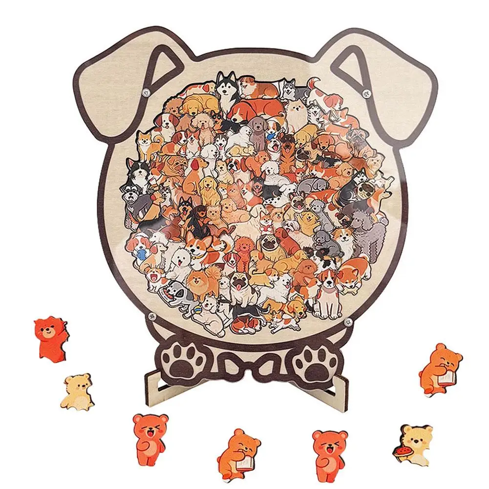 Cartoon Bear Jigsaw Puzzle Desktop Ornament Creative And Adorable Cat And Dog Colourful Wooden Decorative Figurines Home Decor