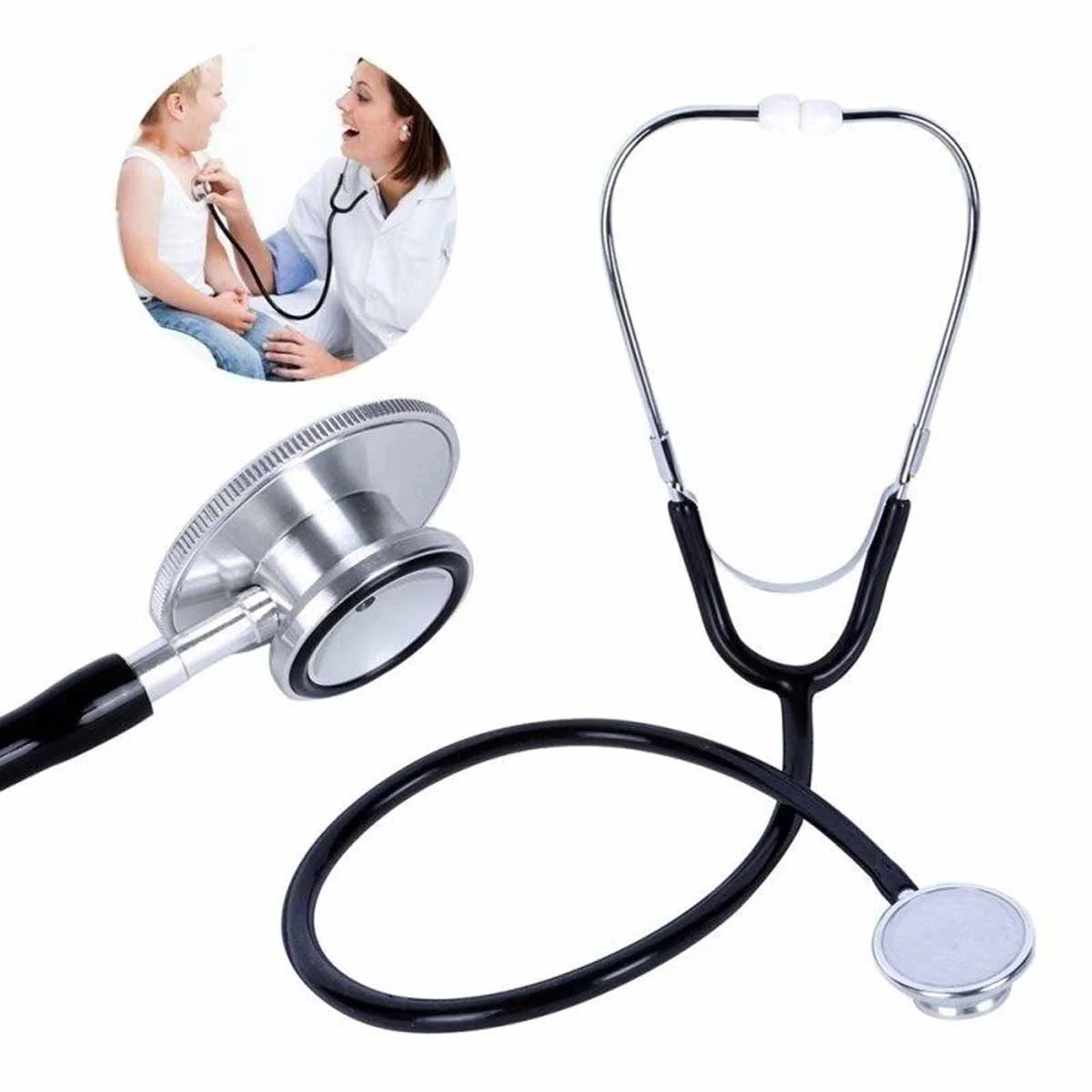 

Double Sided Stethoscope Portable Medical Aid Auscultation Stethoscope Device Equipment Tool (Black)