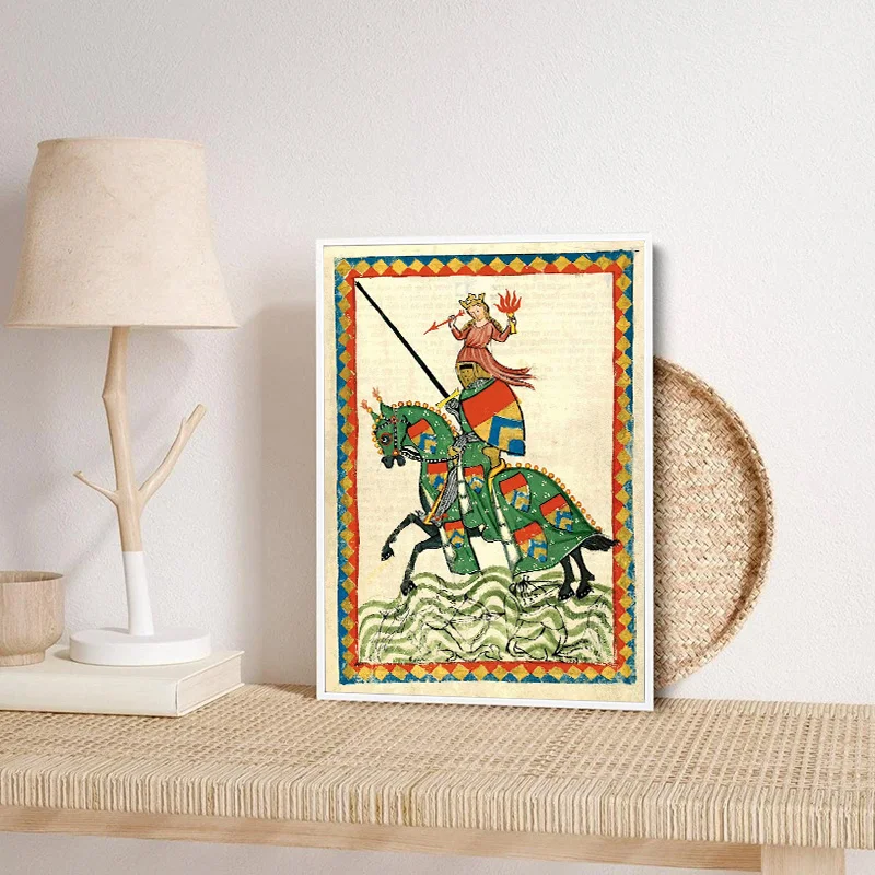 Vintage Medieval Lovers on Horse Canvas Art Print - Retro European Wall Décor