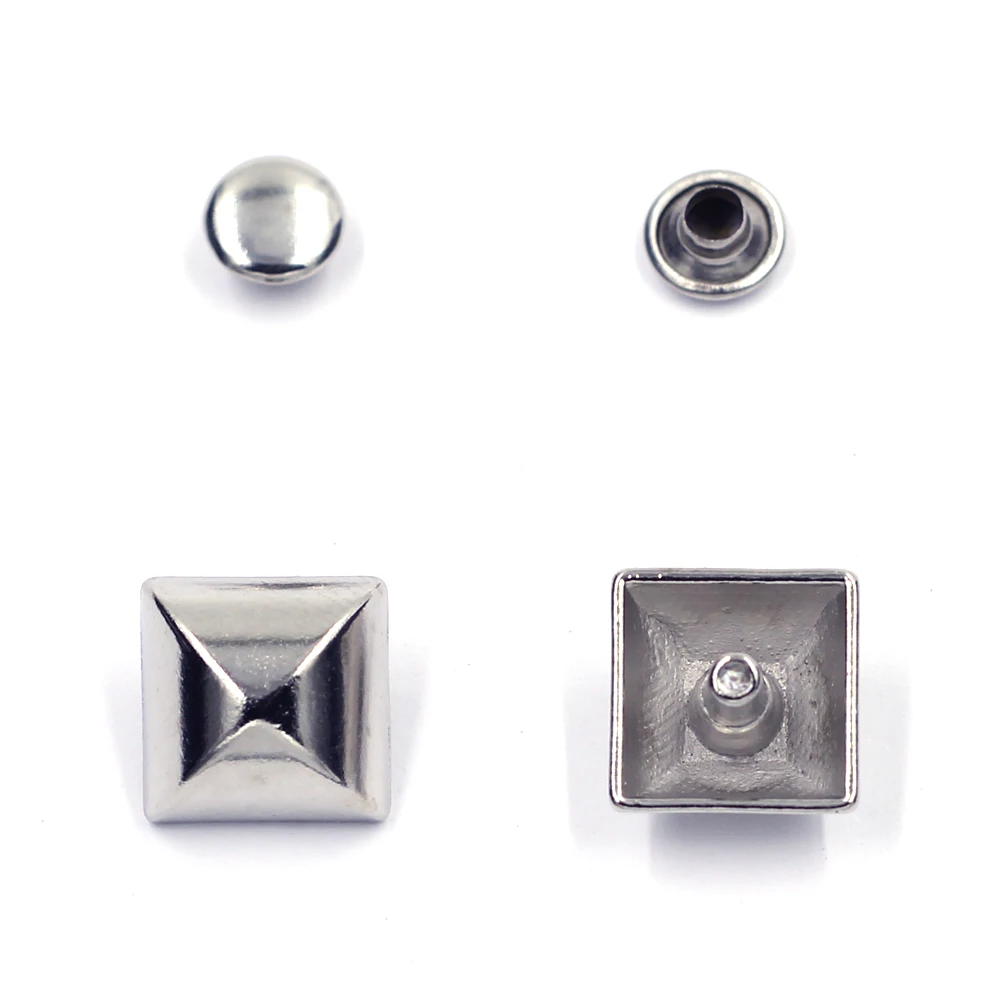 200 Sets quadratische Pyramiden-Metall-Dekorationsnieten, silberfarben, passend für Nähen, Kleidung, Taschen, Schuhe, 12 x 8 mm