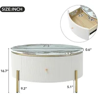 31.5 Modern Round Coffee Table with 2 Large Drawers Storage Accent, Off White 2