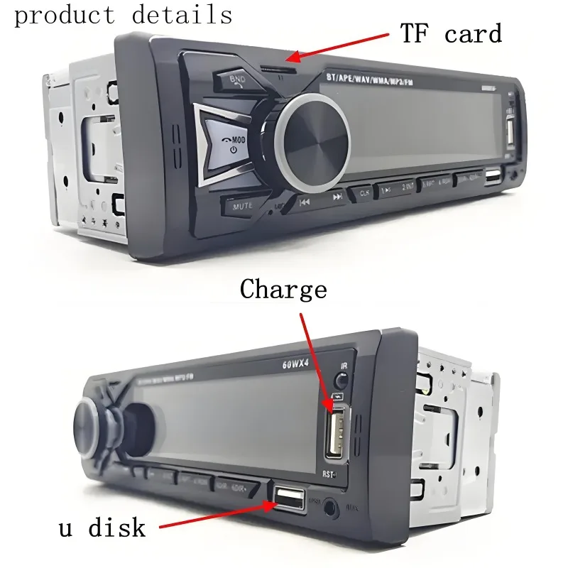 12V 1din Car MP3 Player Dual USB Bluetooth Stereo Radio Audio FM TF AUX IN Receiver in Dash Multimedia Player with remote