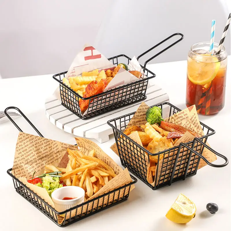 

Black Creative Cutlery French Basket Fried Snack Stainless Steel Home Organizer Storage Box Kitchen Accessories Cooking Utensils