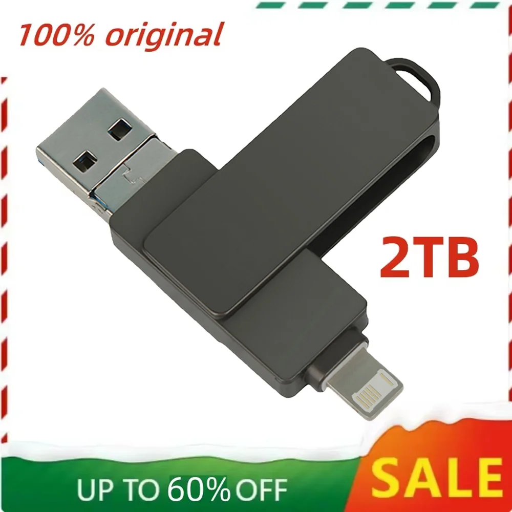 USB Flash Drive Rotate 3 In 1 2TB USB-A To Lightning IPhone Photo Stick External Storage For Iphone 9/11/12/13