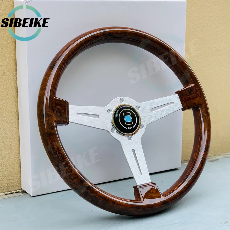 Racing Steering Wheel 14inch Universal Wood Film Steering Wheel Classic Vintage Sports Car Steering Wheel ND Horn Button
