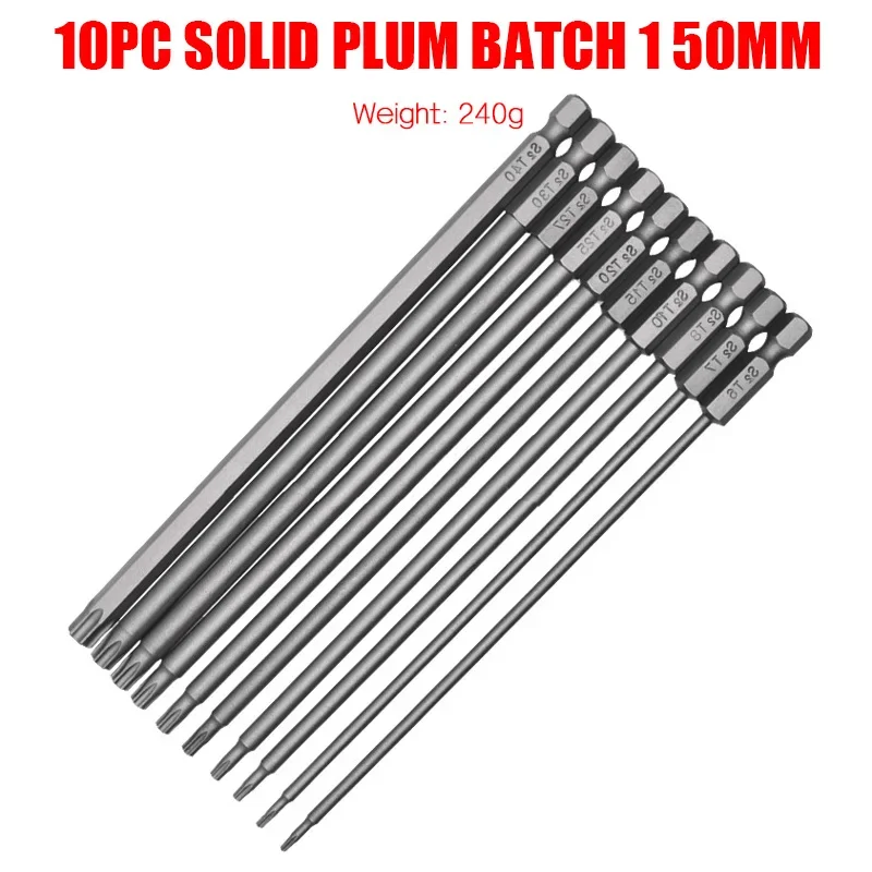 

10PCS Solid Torx Screwdriver Set Bit 150mm Length Six Star Screw Driver S2 Batch Head Hand Tools Accessories for Electric Bits