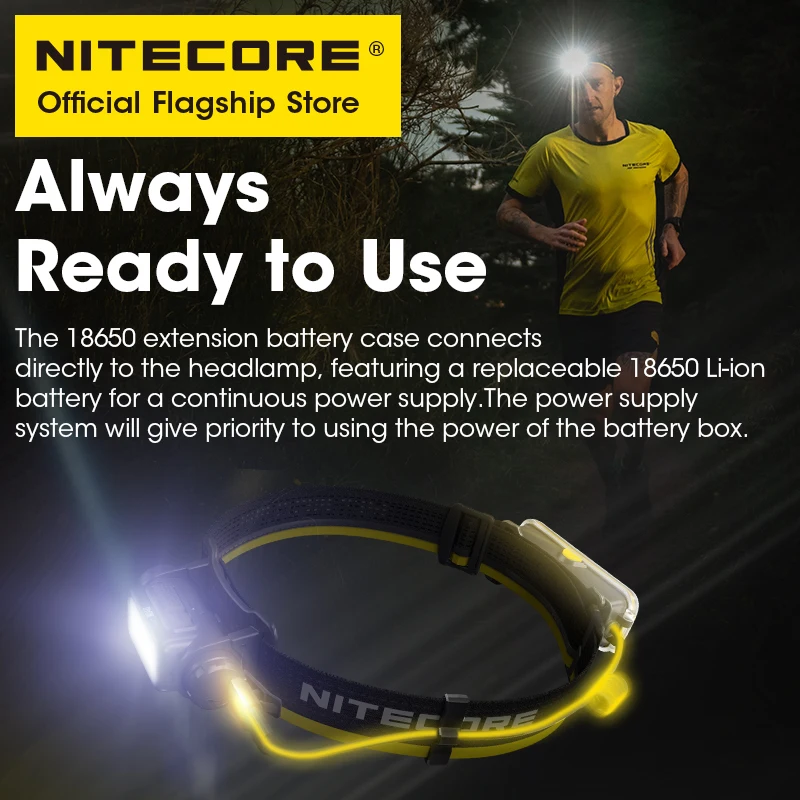 מארז סוללה מורחבת NITECORE 18650 סוללת ליתיום-יון מטען מוגבל בנק כוח עבור NU40 NU43 NU50 פנס ראש מסלול ריצה טיולים