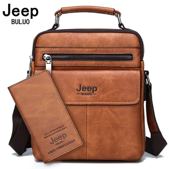 JEEP BULUO-분할 가죽 크로스 바디 숄더 백 남성용, 패션 비즈니스 메신저 백, 고품질 토트 백