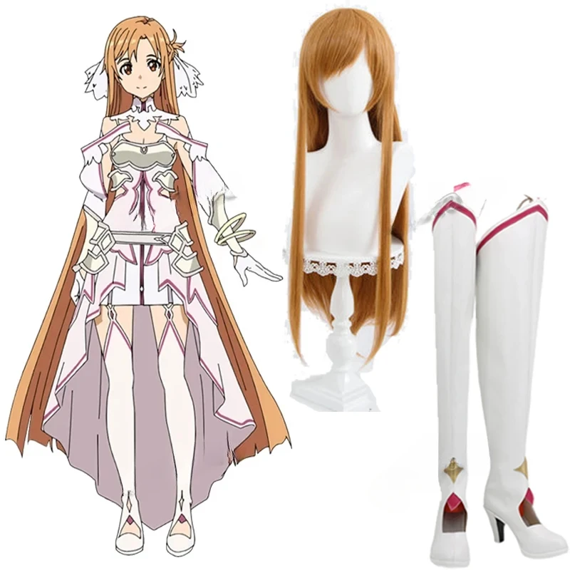 

Sword Art Online Alicization SAO Yuuki Yuki Asuna White Cosplay Shoes Long Boots Leather Custom Made Halloween Role Play props