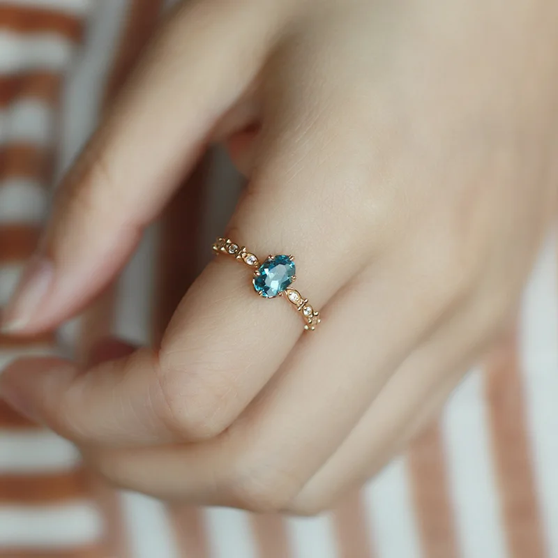 LAMOON Natural Topaz Rings For Women Gemstone Ring Blue Topaz 925 Sterling Silver K Gold Plated Wedding Engagement RI178 silver ring,wedding rings,silver rings,gold plated rings,gemstone ring,gold plated silver ring,natural stone ring