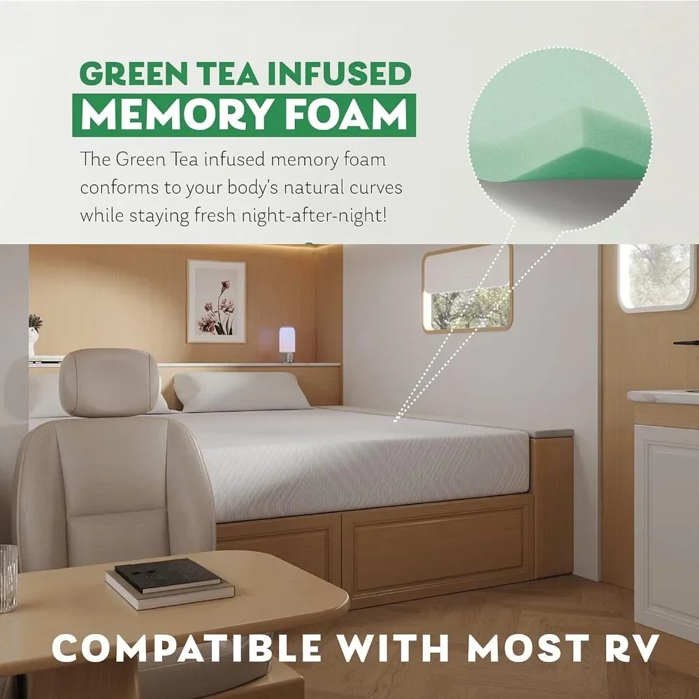 RV Mattress King, 10 Inch Memory Foam Camper Mattress Bed in a Box Made in USA CertiPUR-US Certified, White