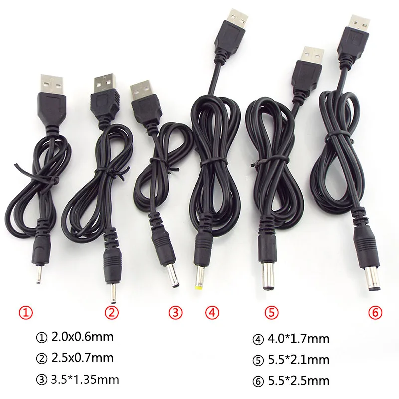 Conector de Cable de extensión de alimentación de 5/10 piezas USB a CC, 3,5x1,35mm, 2,0x0,6mm, 2,5x0,7mm, 1,7mm x 4,0, 5,5x2,1mm, 5,5x2,5mm