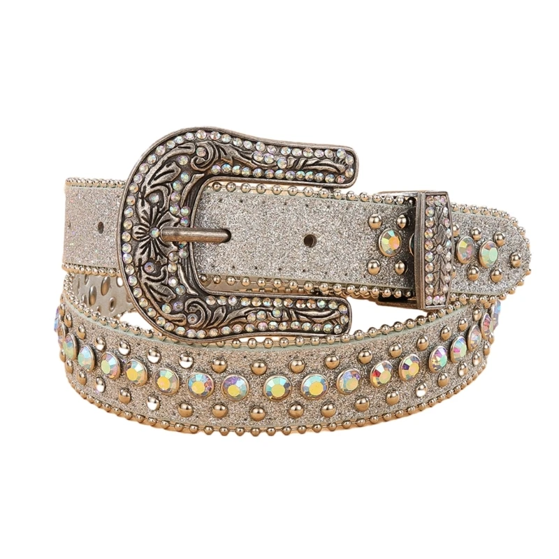 

Fashion Womens Leathers Belt, Leathers Waist Belt with Rhinestones Buckle for Jeans Pants, Length 40'' Drop shipping