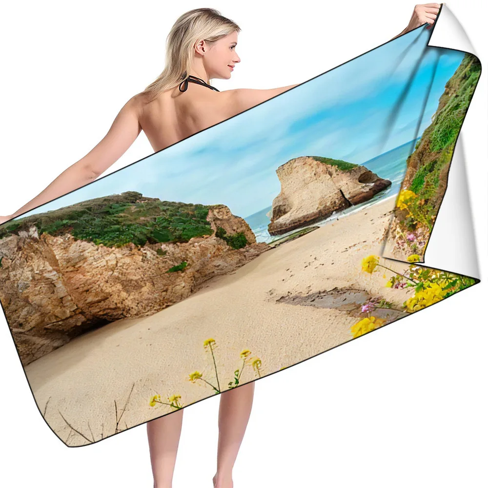 

Seaside View Beach Towels Mountains Flowers Sea Absorbent and Quick Drying Bath Towel for Bathroom Kitchen Swimming Girls Women