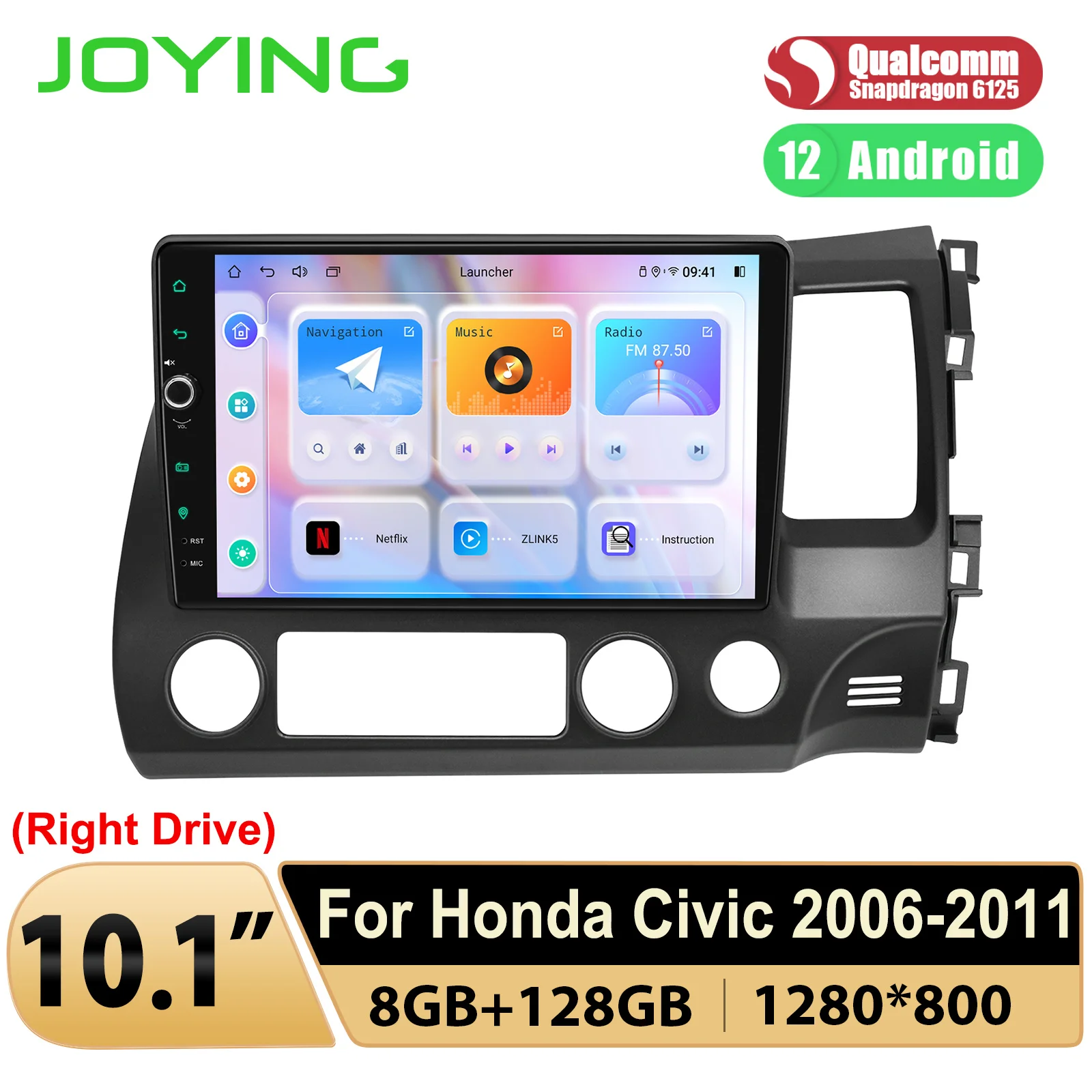 

Joying 10.1 Inch 1280X800 Touch Screen Android Car Stereo Radio Head Unit For Honda Civic 2006-2011 With Carplay Right Drive