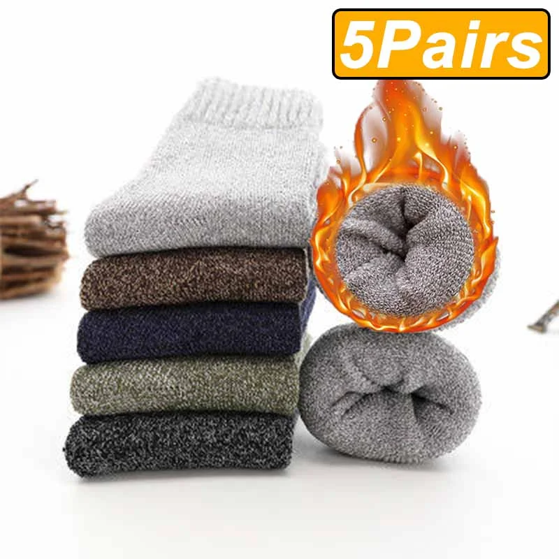 5 pares de calcetines de invierno cálidos para hombre, calcetines de lana para hombre y mujer, calcetines sólidos súper gruesos, calcetines de lana merino para protegerse de la nieve fría, calcetines