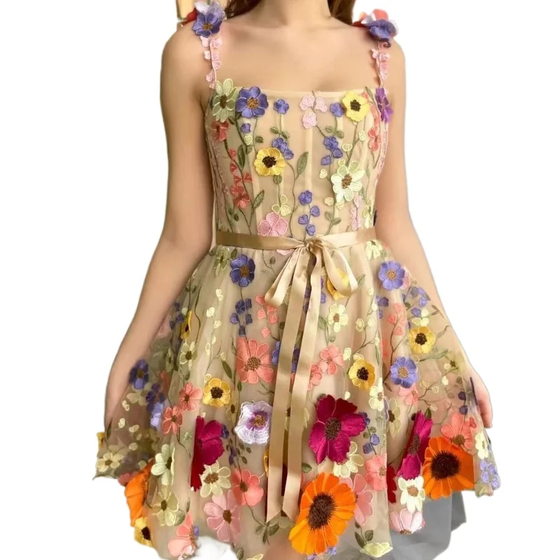 

2024 new European and American women's three-dimensional flower embroidery bag hip sexy dress