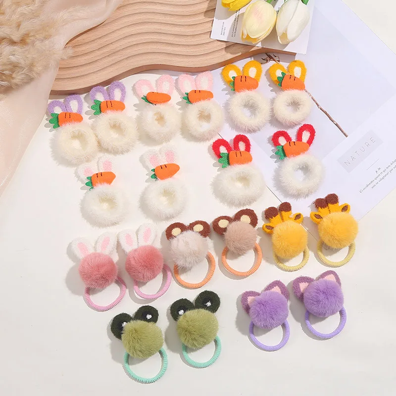 2PCS/lot Plush Rabbit Cute Princess Headwear Kids Elastic Rope Hair Bands Children Ropes Girls Accessories Baby Headdress