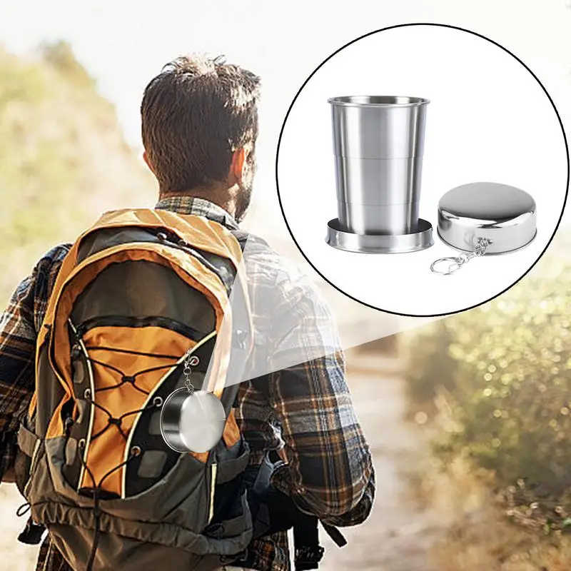 Stainless Steel Folding Cup Portable For Outdoor Travel Retractable Telescopic Collapsibles Cups With Keychain Coffee Cup 3