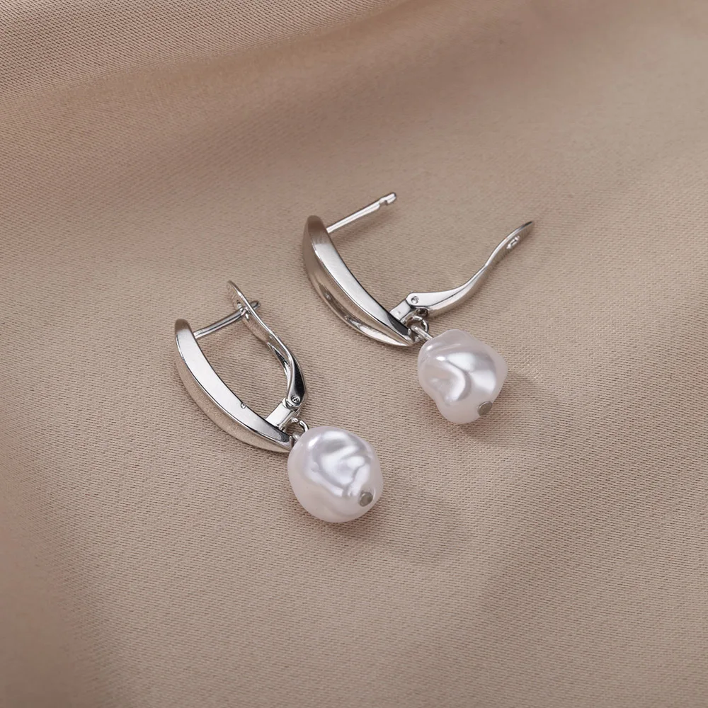 Women Pearl Drop Earrings Stainless Steel Zircon Water Droplet Wedding Party
