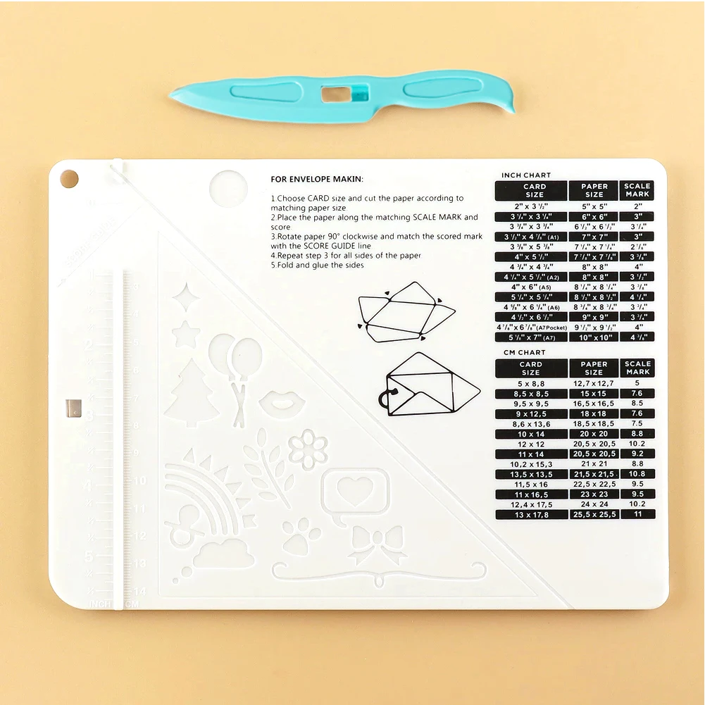 6.4*8.5inch Multi-Purpose Scoring Board Envelope Maker for Adding Embossed Lines Measuring Tool DIY Handmade Craft Paper Cutter