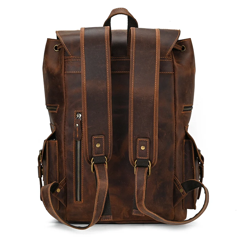 Mens Brown Leather Backpack with 16in Laptop Capacity - – VacationGrabs