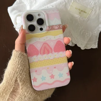 Korean INS Strawberry Cake Pattern Phone Case For iPhone 17 Air 16 ProMax 15 14 Plus 13 12 11 Pro Shockproof Silicone Back Cover 1