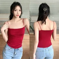 Camisole sexy sans couture pour femmes, sous-vêtements en Y, bretelles fines, dos glacé, confort, bralette rembourrée, plis, débardeurs initiés, été 3