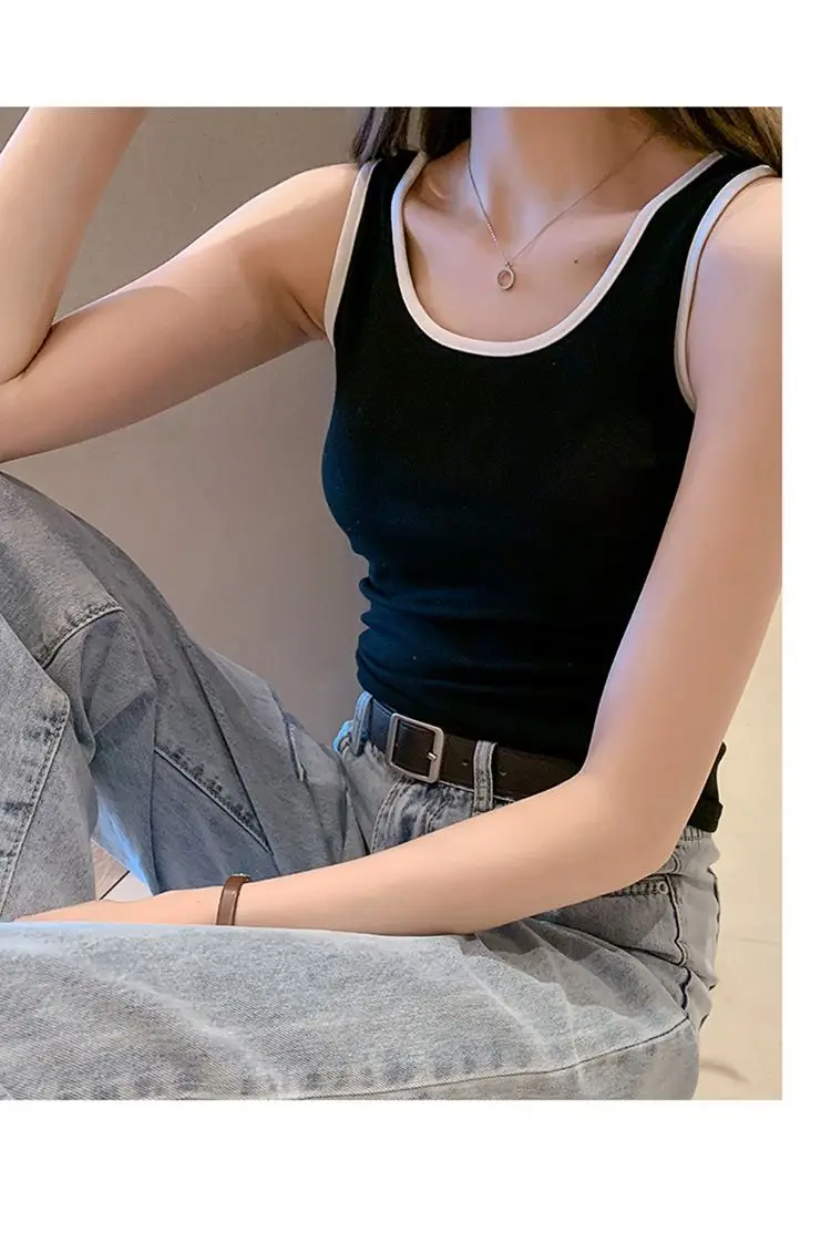 Sport Weste Baumwolle Tank Soft Top Für Frauen Sommer Outfits Enge Sexy Tank Top Gestrickte Unten Hemd Ärmelloses Top Für Oberbekleidung – Detail 13