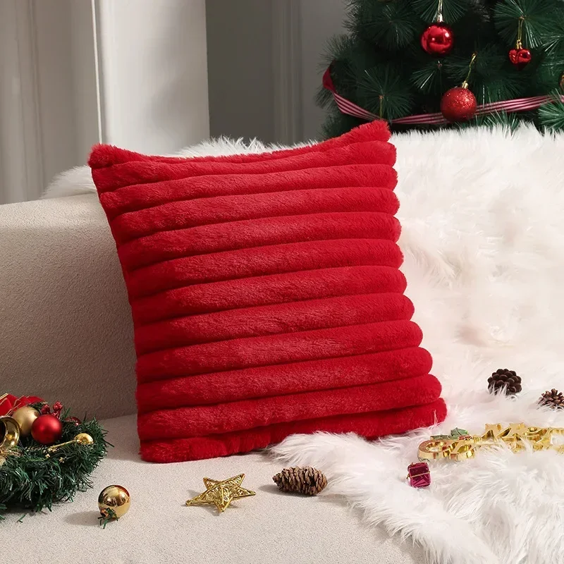 Luxurious Faux Rabbit Fur Plush Cushion Cover - Soft and Fluffy Striped Decorative Pillow