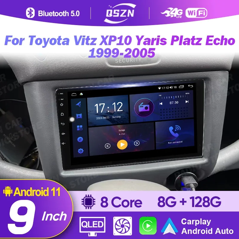 

Автомагнитола для Toyota Vitz XP10 Yaris Platz Echo 1999-2005 2din Android 12, автомобильный радиоприемник, мультимедийный плеер, беспроводной Автомобильный GPS-навигатор для Carplay