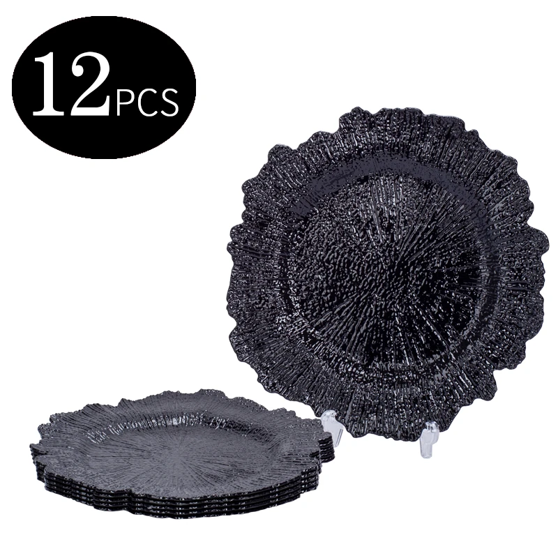 12 Pieces Wholesale Elegant Plastic Luxury Black Red Gold Reef Charger  Plates For Wedding Decorative Sets Flower Dinner Table| | - AliExpress