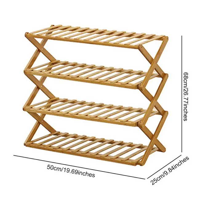 Összecsukható Cipőállvány Többszintű Fa Cipő Rack Multifunkcionális Tárolószervező Bambusz Polc Egyszerű Háztartás Gazdaságos - Image 6