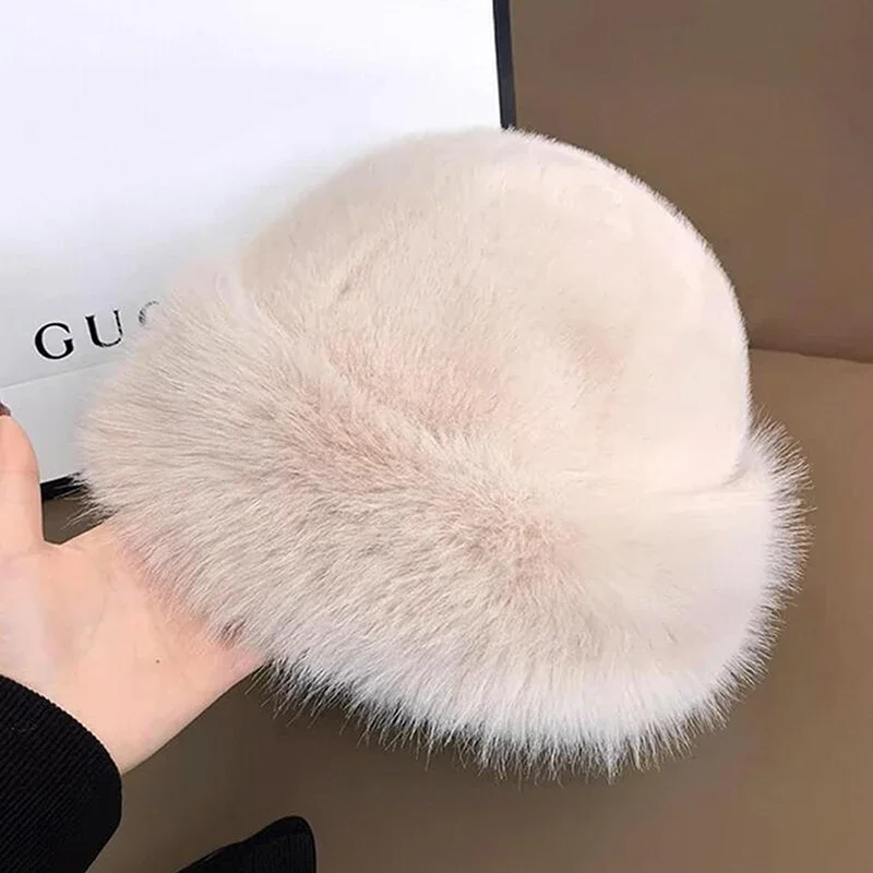 Fluffy Faux Fur Bucket Hat For Women Luxury Plush Fisherman Hat Warm Winter Hat Thicken Cold Snowy Day Panama Cap